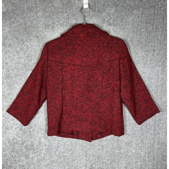 Soft Works Wool Blend 3 Button Knit Blazer Womens Size 10 Red Black 3/4 Sleeve - Picture 2 of 14